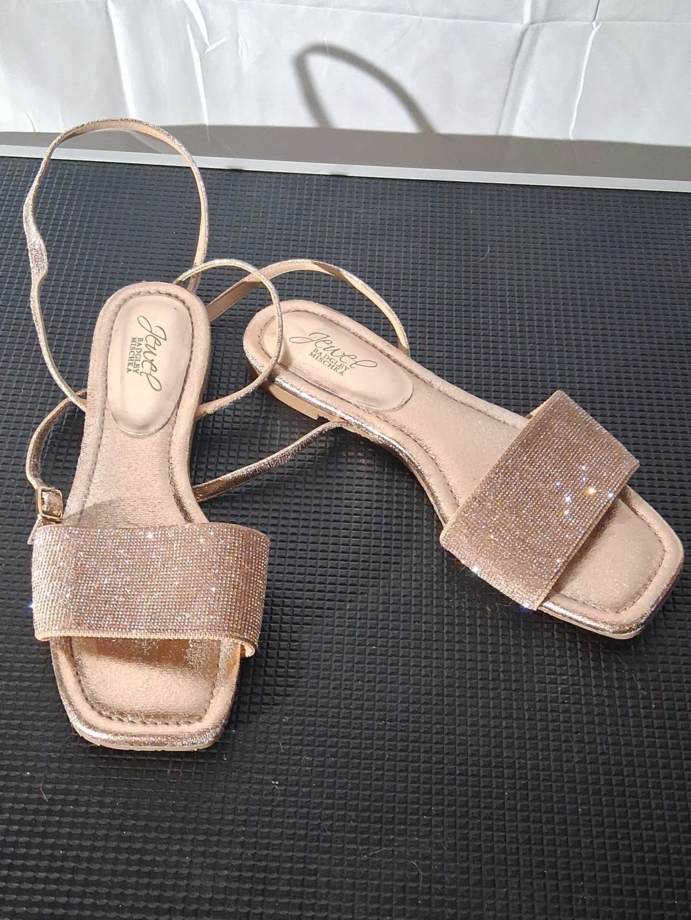 Jewel Badgley Mischka Rose Gold Embellished Strappy Sandals